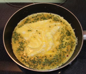 Eggs beginning to cook