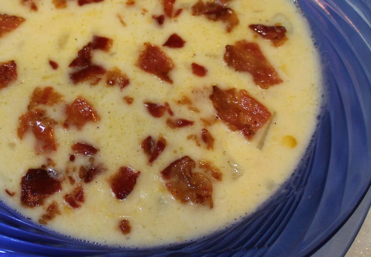 Potato and corn chowder with bacon